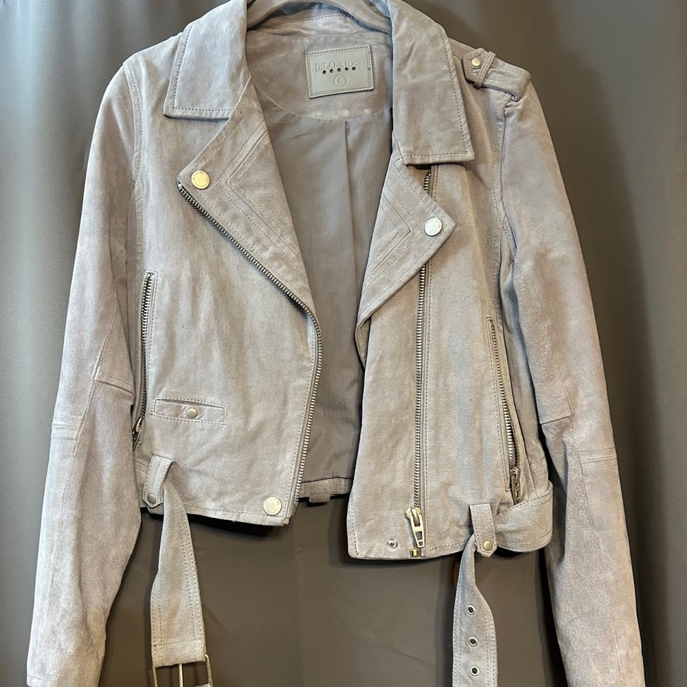 Blank NYC Light Gray Leather Biker Jacket